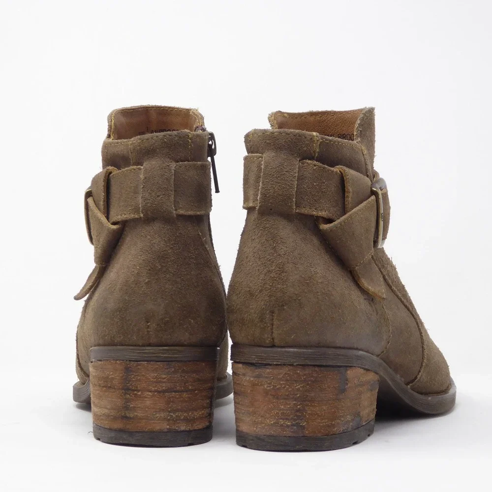 Born Women Morocco Ankle Boots Brown Suede Buckle Strap Block Heel 7